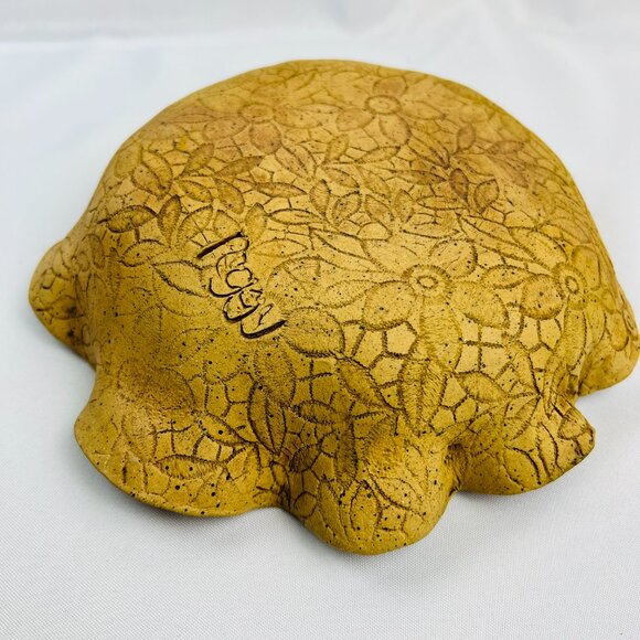 Handcrafted Ruffled Studio Art Pottery Bowl Red/Pink Intricate Lace Pattern 9” - Picture 7 of 9